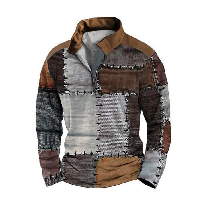 Caleb - Classic Comfortable 3D Printed Long Sleeve Polo Shirt