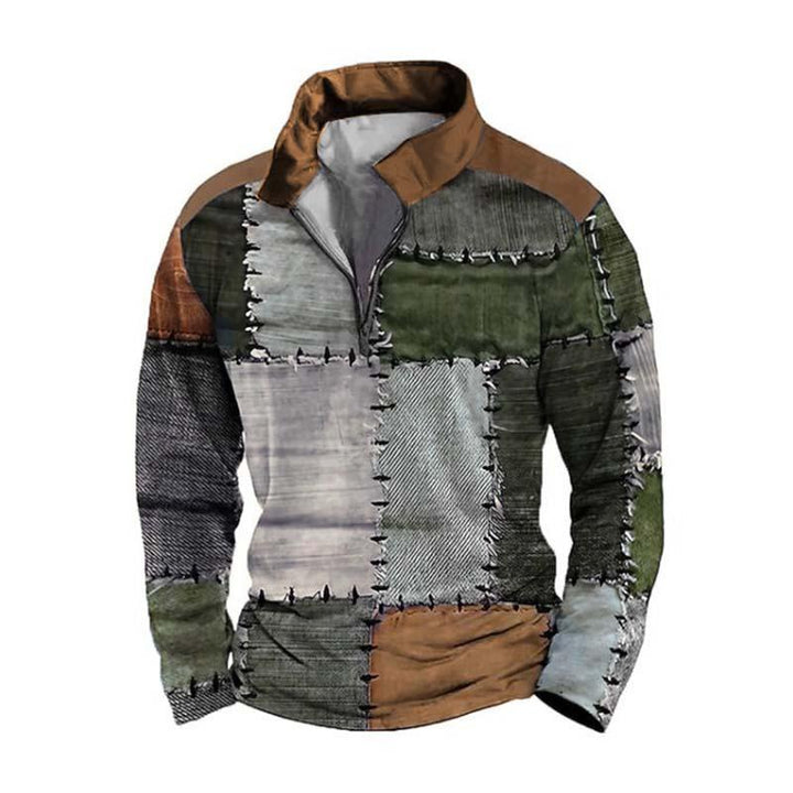 Caleb - Classic Comfortable 3D Printed Long Sleeve Polo Shirt