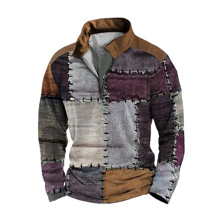 Caleb - Classic Comfortable 3D Printed Long Sleeve Polo Shirt