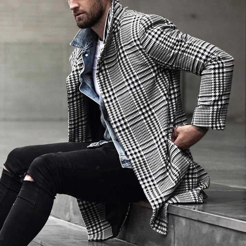 Henry - Stylish Retro Double Breasted Long Checkered Coat