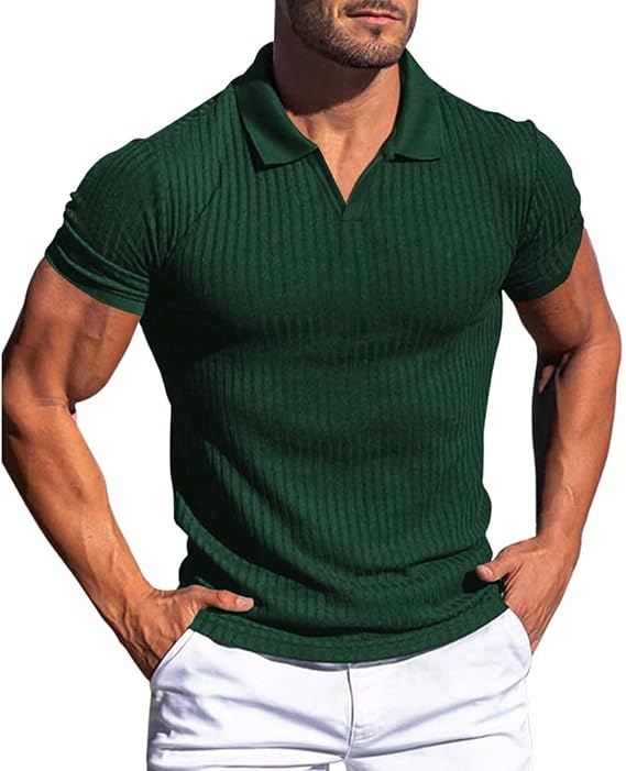 Elijah - Solid Striped Lapel Polo Shirt