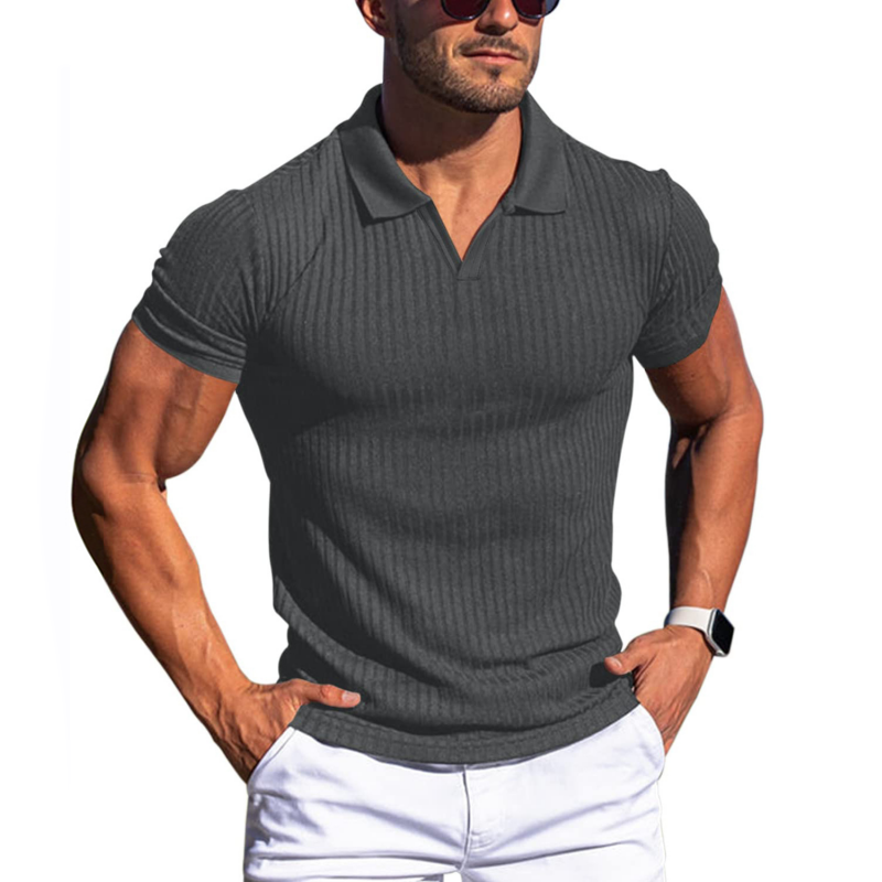 Elijah - Solid Striped Lapel Polo Shirt