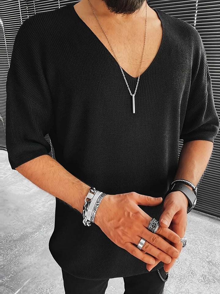 Noah - Comfy Knit Mid-Length Sleeve V-neck Top