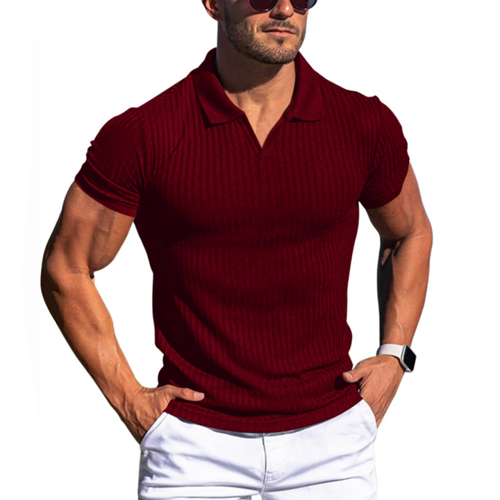 Elijah - Solid Striped Lapel Polo Shirt