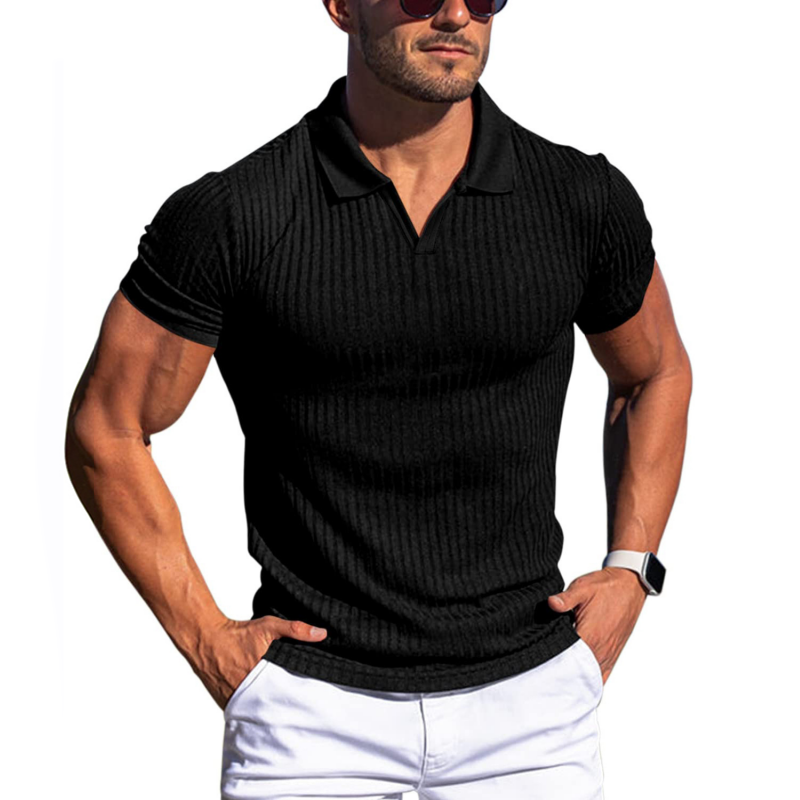 Elijah - Solid Striped Lapel Polo Shirt