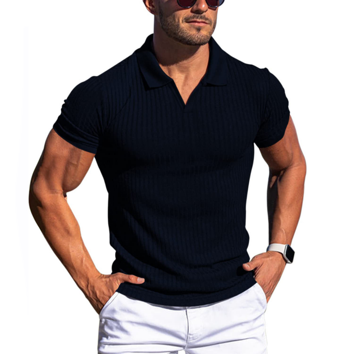Elijah - Solid Striped Lapel Polo Shirt