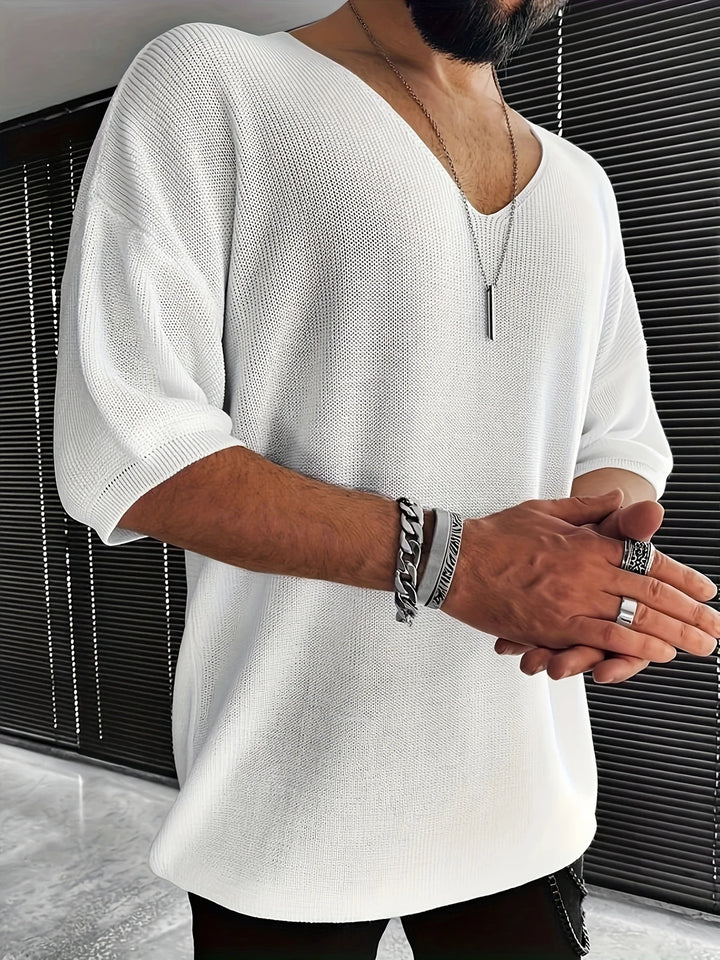 Noah - Comfy Knit Mid-Length Sleeve V-neck Top