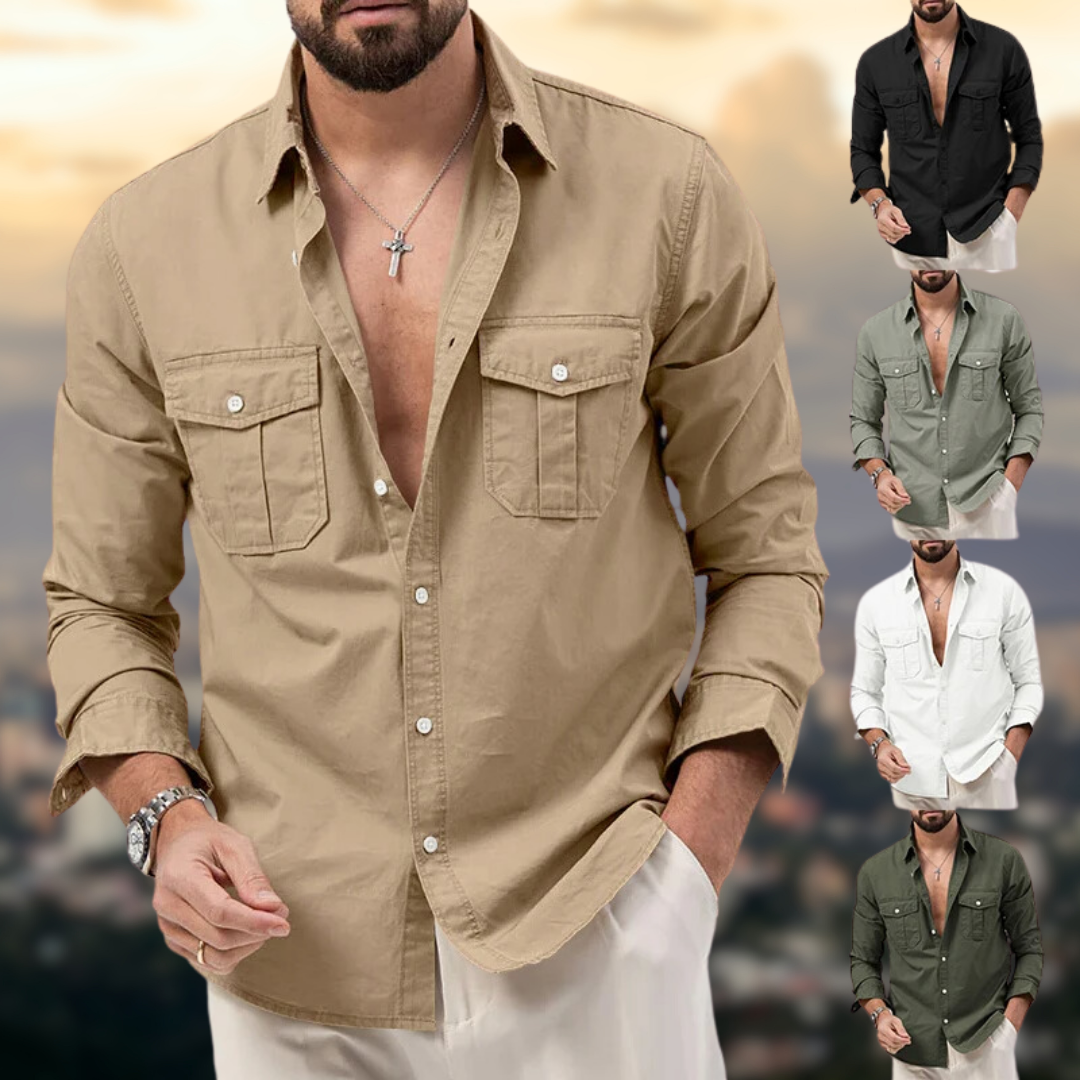 Logan - Classic Elegant Fit Multi-Pocket Cotton Long Sleeve Shirt