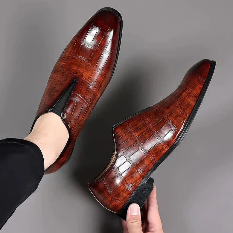 Noah - Stylish Stone Pattern Slip-on Leather Loafers