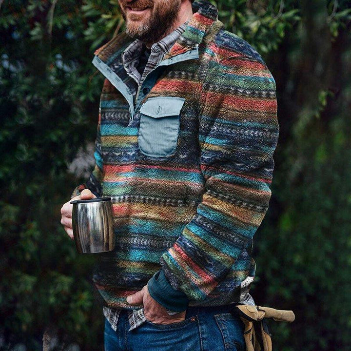 Isaac - Stylish Retro Striped Flannel Stand Collar Sweatshirt