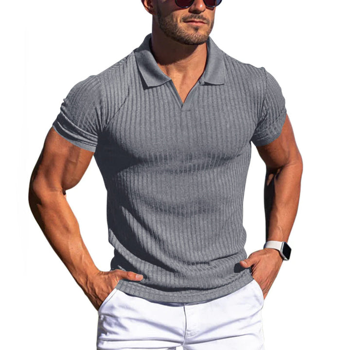 Elijah - Solid Striped Lapel Polo Shirt