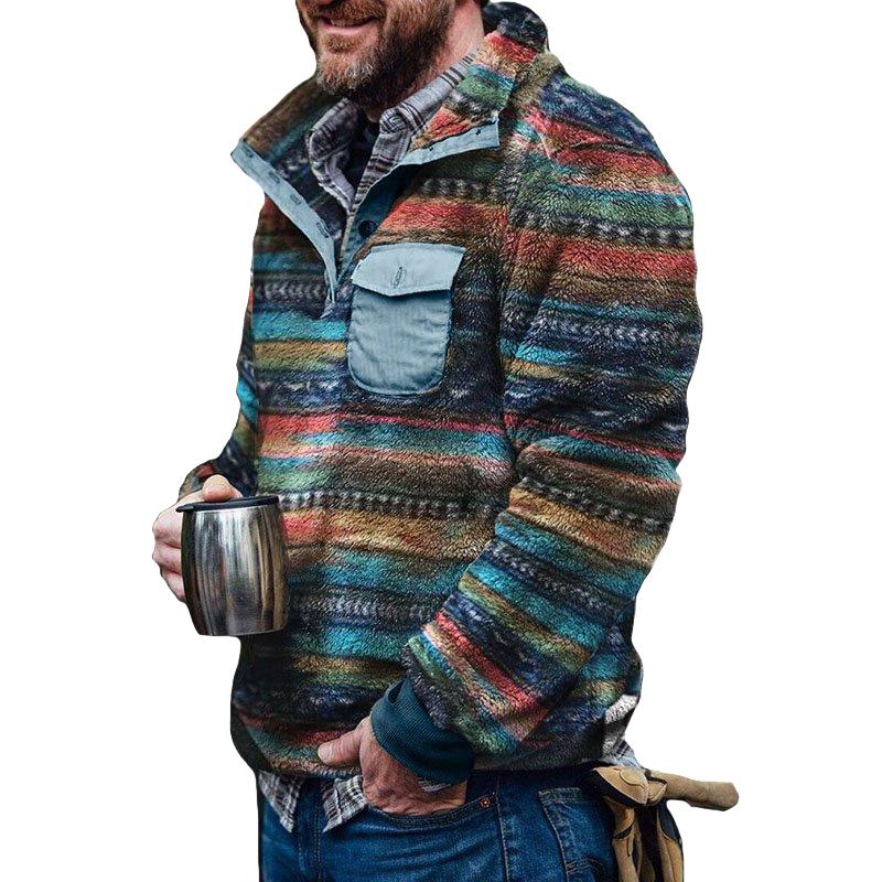 Isaac - Stylish Retro Striped Flannel Stand Collar Sweatshirt