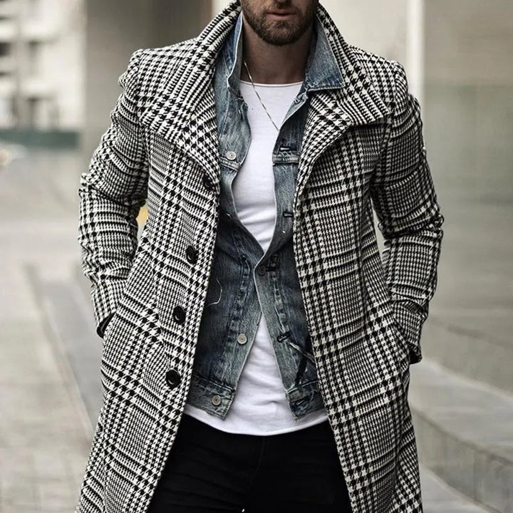 Henry - Stylish Retro Double Breasted Long Checkered Coat